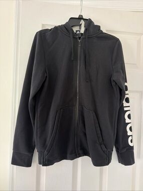 adidas Black Zip-Up Hoodie with White Sleeve Logo